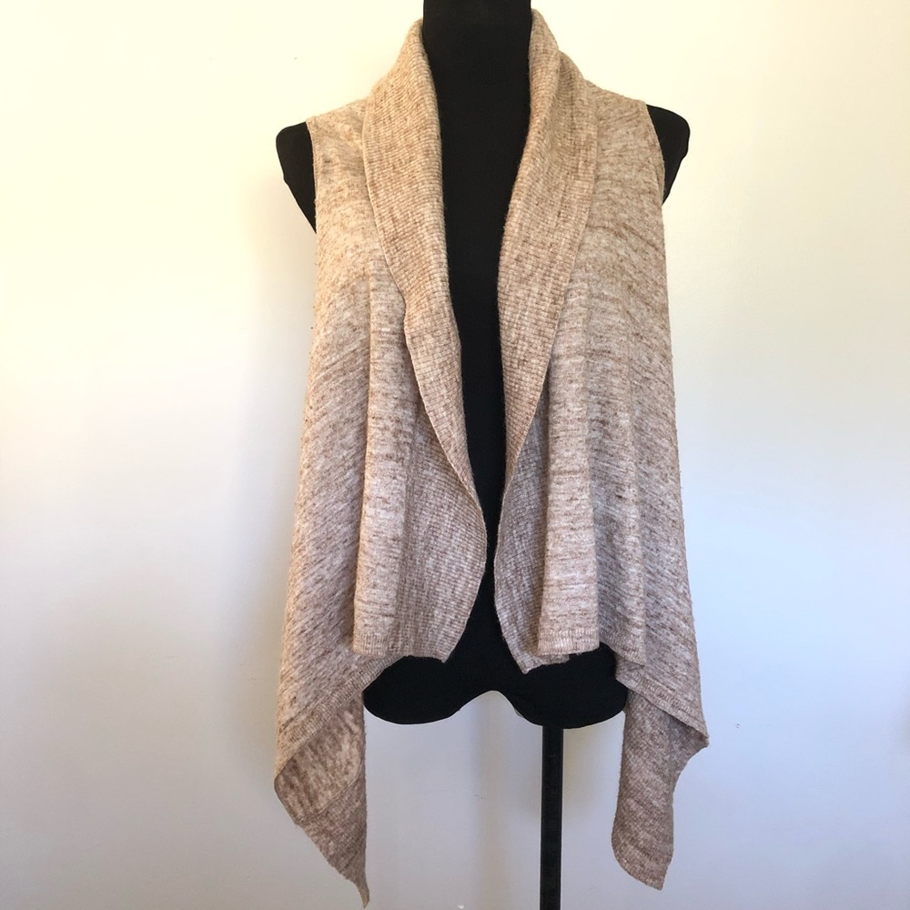 GAP Heathered tan wool blend draped collared sweater vest cardigan size M